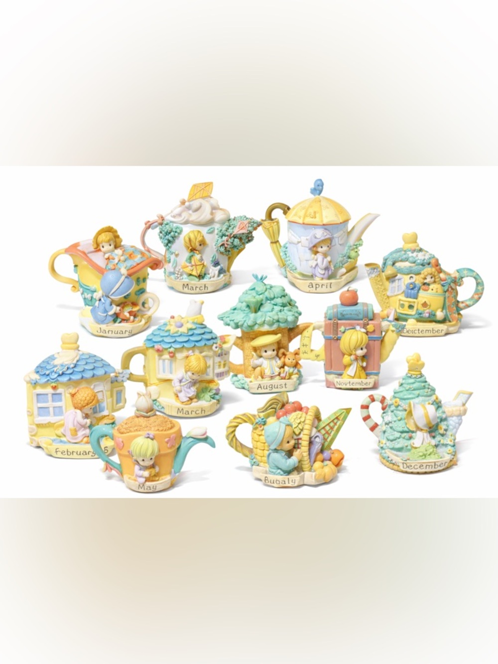 Complete 1999 Precious Moments Mini Teapot Monthly Set Anesco/Avon Exclusive